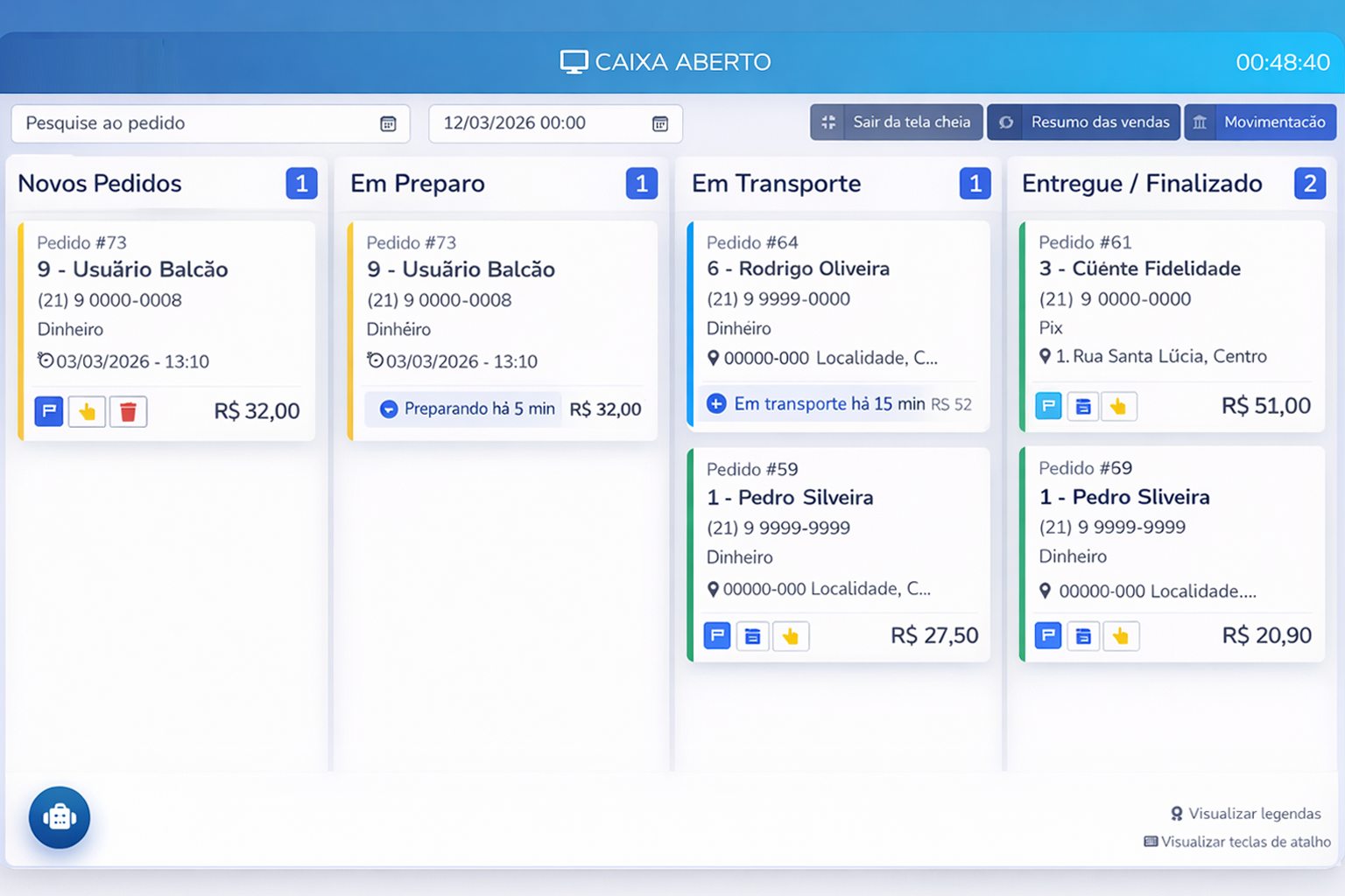 Tela principal do sistema Teksys 